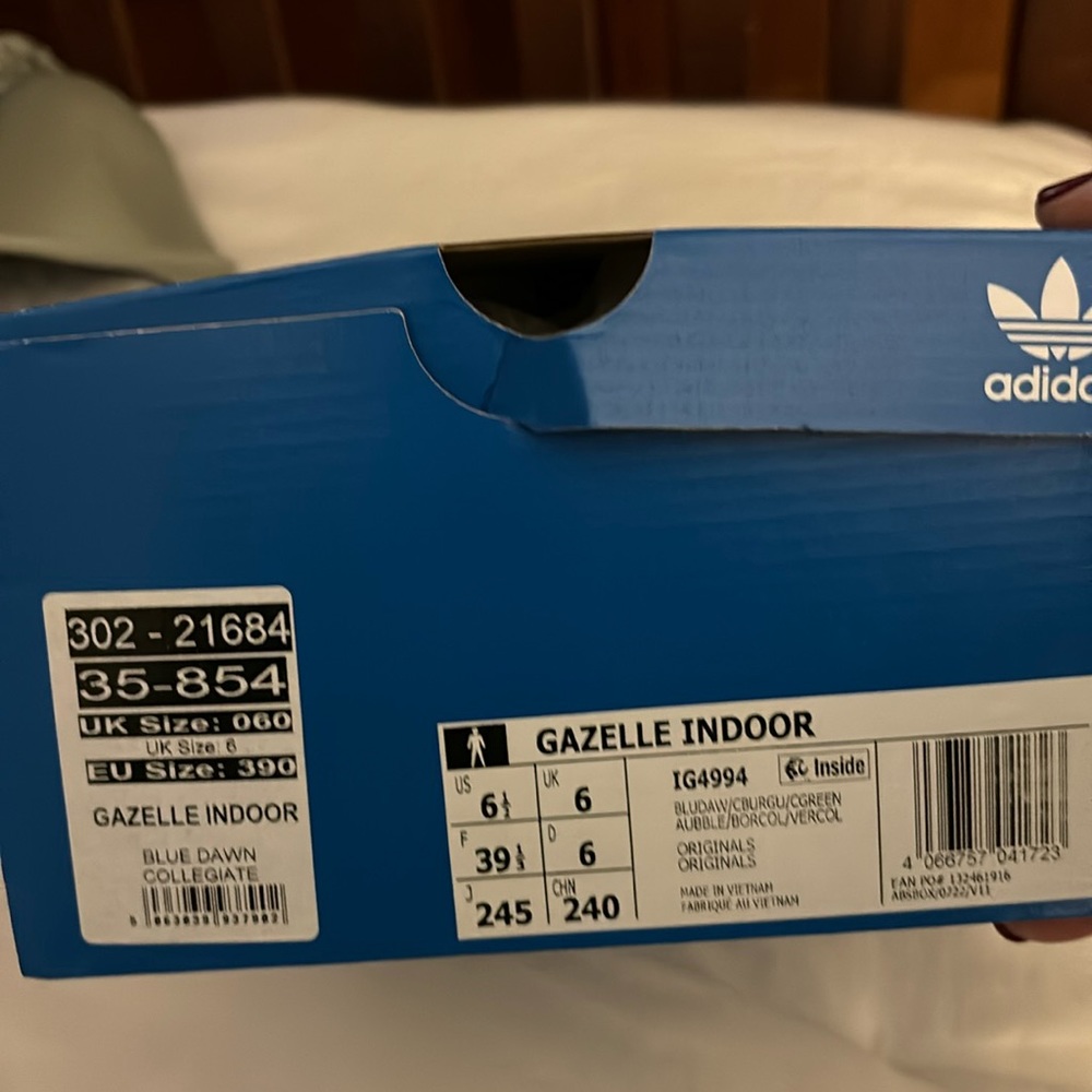 Brand new never worn adidas Gazelle Indoor Blue Dawn Collegiate Burgundy